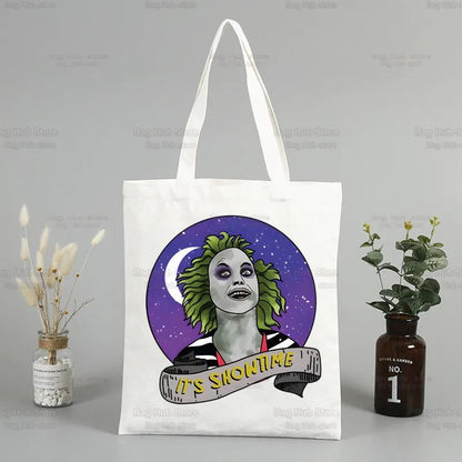 Beetlejuice Horror Gift Shopping Bag Print Original Design White Unisex Fashion Travel Canvas Bags