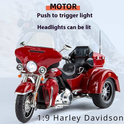 1:9 Harley D-vTRI GLIDE ULTRA Triciclo de Luxo em Liga Fundido Coleção Moto Brinquedo Luz e Som Decoração Presente