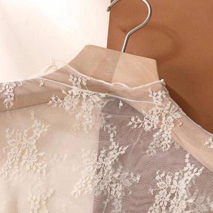 New Women Floral Lace Shirt Spring Autumn Long Sleeve Sexy Mesh Bottoming Shirts Mock Neck Blouse T-Shirt Pullover Top