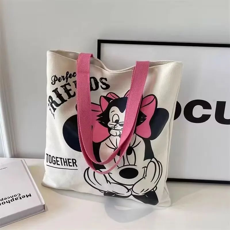 Mickey and Minnie Cartoon Creative Printed Pattern Handbag Large Capacity Fashion Canvas Shoulder Bag Female Mommy Bag