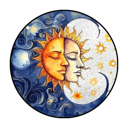 Starry Night Sky Round Acrylic Painted Home Living Room Window Wall Hanging Craft Party Car Pendant Retro Decoration Accessory