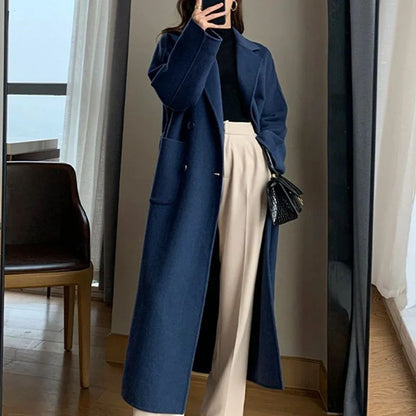 New Hot Sale Of The Season Women's Woolen Coat plus Size over Knee Length Loose Fit Slimming High End Fashionable Polyester Fibe