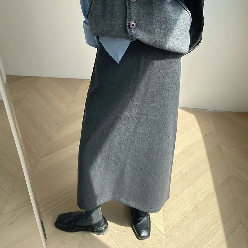 Sweater Coat Skirts 2024 Autumn and Winter New Gray Back Slit Suit Skirt Skirt