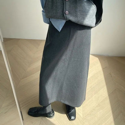Sweater Coat Skirts 2024 Autumn and Winter New Gray Back Slit Suit Skirt Skirt
