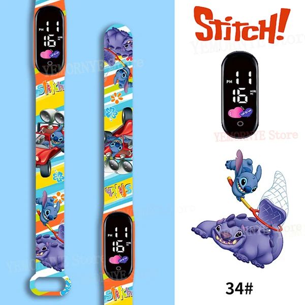 Disney Stitch Digital Kids' Watches Anime Figures LED Luminous Watch Touch Waterproof Electronic Sports Watch Kids Birthday Gift