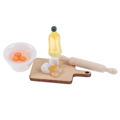 5Pcs/Set Cute Rolling Pin Eggs Bowl Olive Oil Set Kitchen Accessories 1:12 Dollhouse Miniature Home Decor Living Room Decoration