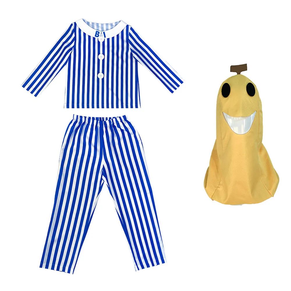 Adult Bananas In Pajamas Costume Blue White Stripe Shirt Pants With Banana Head Men Women Fancy Dress Party Costume Halloween