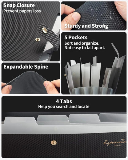 Expandable File Folder, Letter Size Organ Organizer, 5 File Pockets, Portable Organizer for School Office Supplies