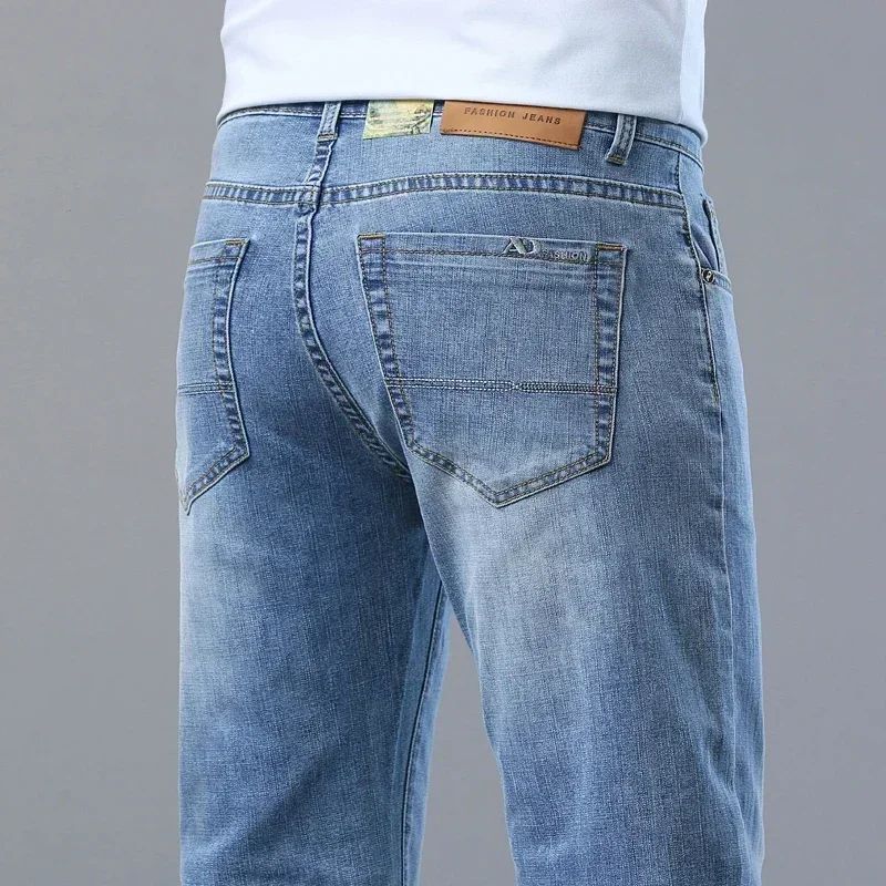 Calça Jeans Masculina Slim Fit 2024 de Material Fino ou Grosso Luxo Estilo Clássico Negócios Jeans Elástico Calças Masculinas Roupas