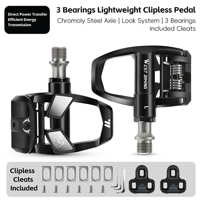 WEST BIKING Road Bike Pedals Nylon Bicycle Locking Pedals Cycling Bearing Cleats Clipless Pedal Look System With Locking Plates