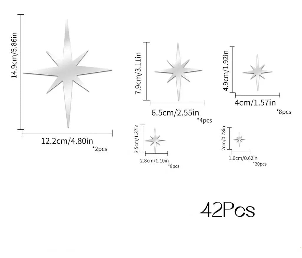 3D Star Mirror Wall Sticker Large Medium and Small Combination Acrylic Mirror Wall Sticker Home Living Room Wall Decorations