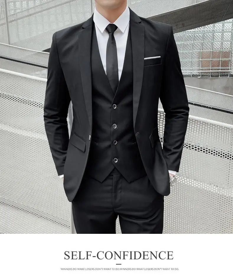 Suit S-7XL (Blazer+ Waistcoat + Trousers) Men's Fashion Business Dinner Gentleman Slim British-style Evening Dress Group Suit