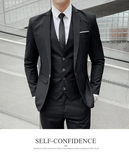 Suit S-7XL (Blazer+ Waistcoat + Trousers) Men's Fashion Business Dinner Gentleman Slim British-style Evening Dress Group Suit