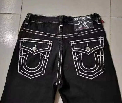 Vintage Y2k Buddha Embroidered Jeans for Men Clothing Casual High Street Straight and Versatile Men Jeans Baggy Men Pants