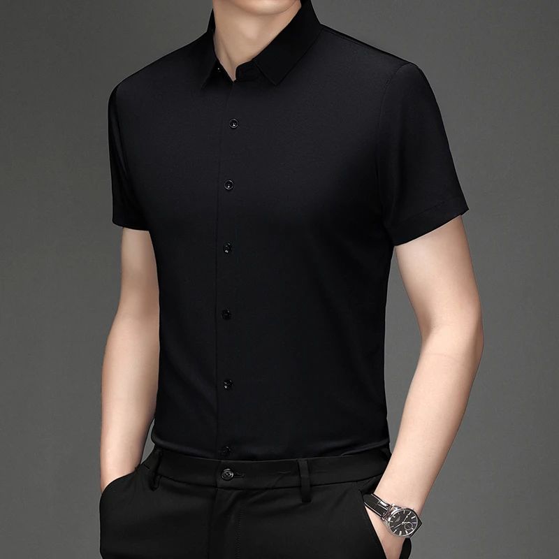New Men's Business Casual Short Sleeved Solid Color Shirt Wrinkle Resistant Wrinkle Free Comfortable All Season Versatile Top