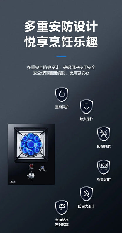 220V Energy-Saving Gas Cooker with Powerful Flame, Single Burner Natural Gas Cooktop for Home Kitchen A