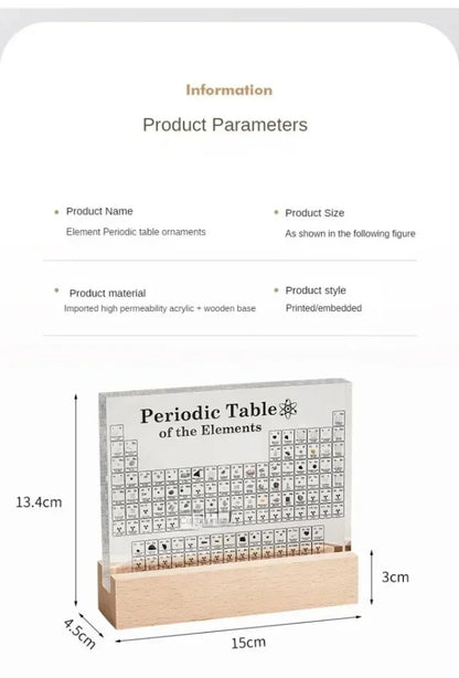 Acrylic Real Elements Periodic Table Mendeleev Periodic Table Figurine Display Science Ornament Room Decoration Desk Accessories