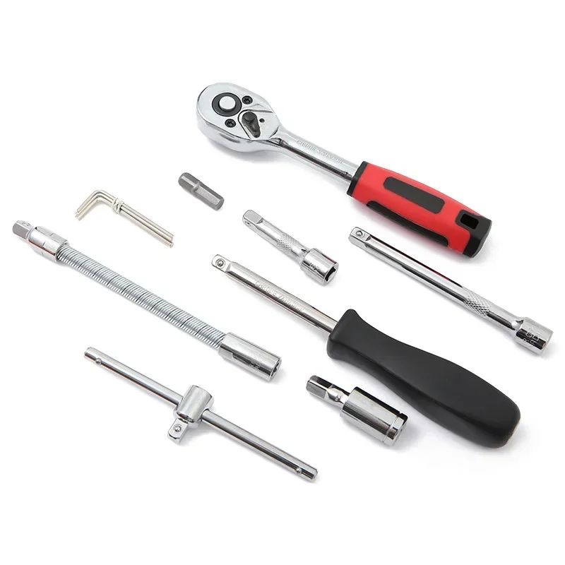 Jogo de Chaves Catraca Soquete 46 Peças para Motocicleta Encaixe 1/4 Pol. Kit Completo de Reparo Automotivo para Manutenção de Carros e Bicicletas da Amagi