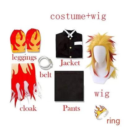 2026 Halloween Rengoku Kyoujurou Cosplay Anime  Cosplay Costume  Kimono Haori Wig Ring