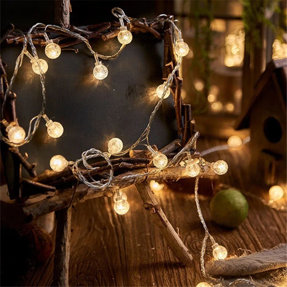 LED Bubble Ball String Lights Golden Glow Battery Operated Indoor Fairy Lights for Wedding Holidays New Year 2026 Decorations