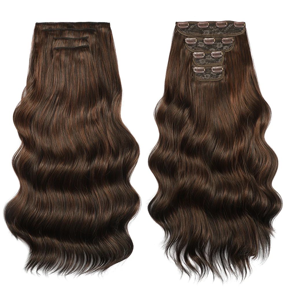 Bio Body Wave Clip in Hair Extensions 22 polegadas 4 peças/lote 220g Macio Natural Fibra Sintética Resistente ao Calor Clip in