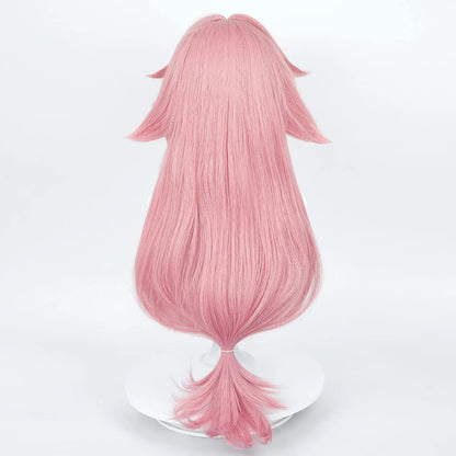 Peruca de Cosplay Yae Miko de Anime com Couro Cabeludo Simulado, Longa, Resistente ao Calor, Cabelo Sintético, Festa, Perucas Rosa para Interpretação de Papéis, Rosa
