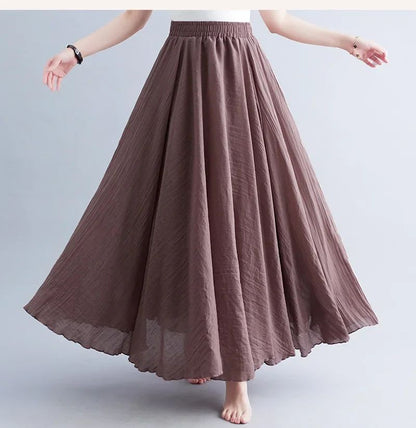 Fashion Solid Cotton Linen Women Skirts Maxi Elegant Harajuku Saia Casual Loose Long Skirt Ladies Clothes Faldas Ropa Mujer