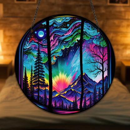 Starry Night Sky Round Acrylic Painted Home Living Room Window Wall Hanging Craft Party Car Pendant Retro Decoration Accessory