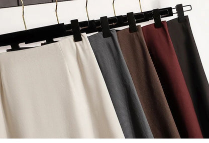 A-Line Mini Skirt High Waist Mid Length Skirts Women's Slimming Black Autumn Elastic Waist Design Solid Color Versatile Skirt