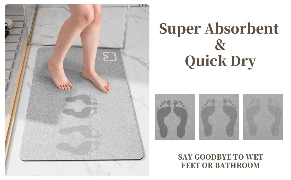 Tapete de Banho de Pedra Diatomácea Tapete de Banho de Terra Diatomácea Super Absorvente Antiderrapante 3,5MM de Espessura Tapete de Banho para Chão de Banheira