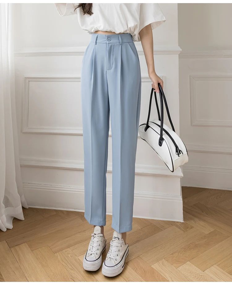 Korean High Waist Nine Point Trousers Female Fall Summer Casual Loose Office Lady Suit Pants Fashion Solid Color Work Pant New