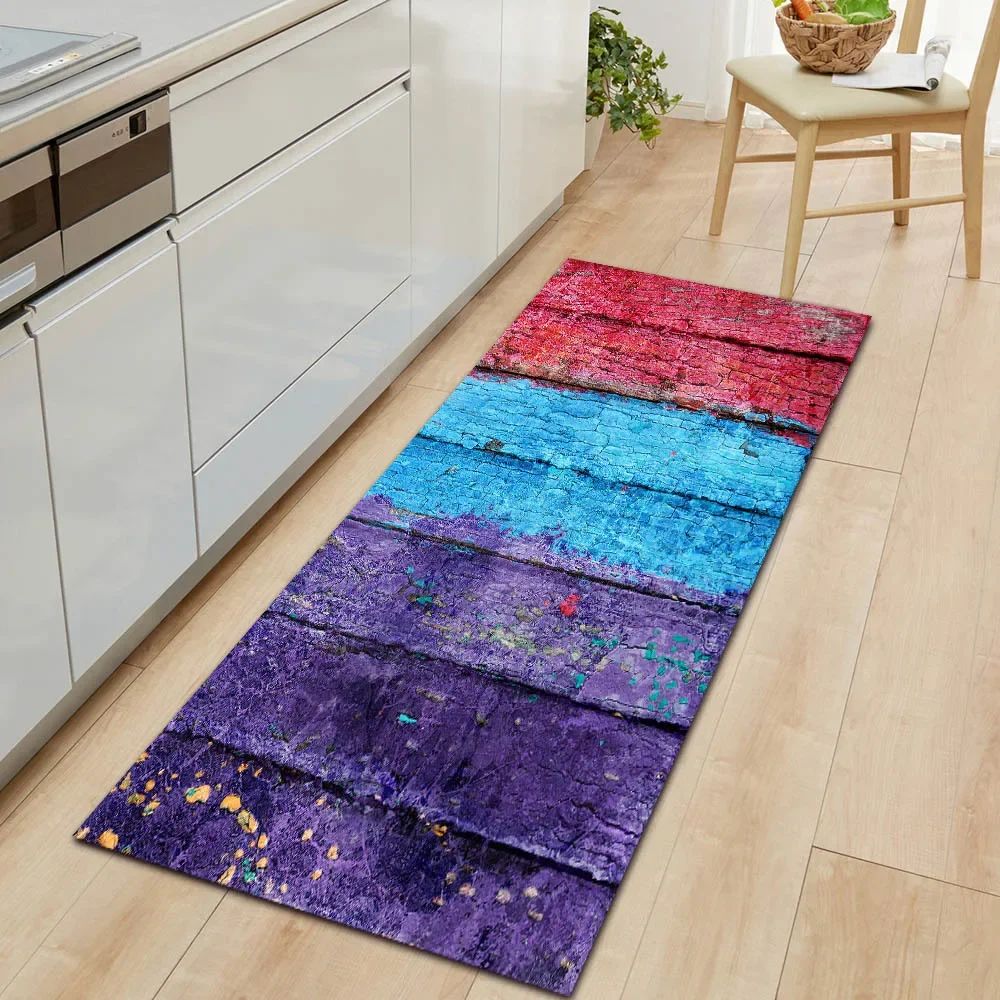 1Pcs Modern Simple Wood Pattern Print Floor Mat Kitchen Bathroom Entrance Non-slip Door Carpet Home Decoration