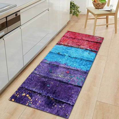 1Pcs Modern Simple Wood Pattern Print Floor Mat Kitchen Bathroom Entrance Non-slip Door Carpet Home Decoration