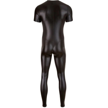 Sexy Male's PU Leather Catsuit For Men Tight Skin Full Bodysuit Jumpsuit Front Zipper Open Crotch Latex Zentai Suit Costume 3XL
