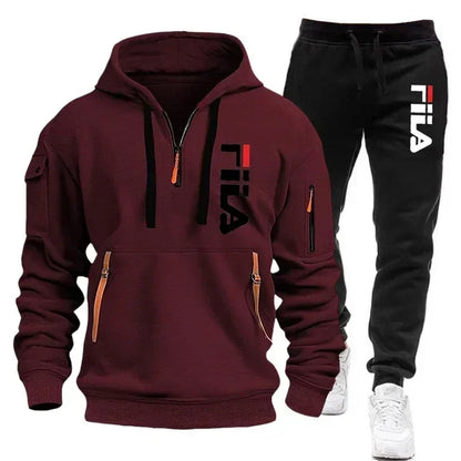 Men's set 2025 Autumn/Winter new Men's hooded sweatshirt + long pants two-piece set, outdoor multi-pocket men's pullover sportsw