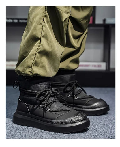 Work Style Snow Boots for Men Women Plus Fleeces Warm Winter Boots High Top Thick Soled Lace Up Black Plush Couple Cotton Shoes