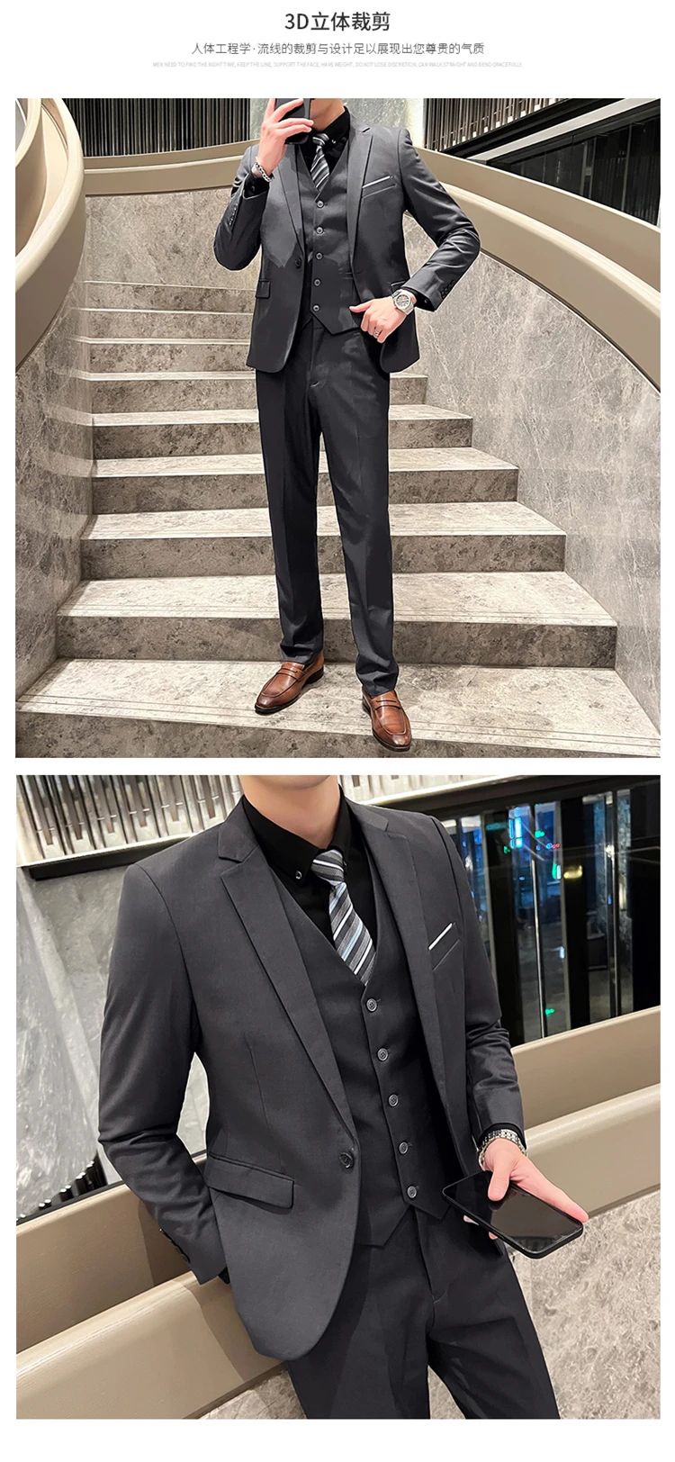 Suit Outdoor Breathable (Blazer+ Vest + Pants) Men's Fashion Business Korean Wedding Casual Business Wear Elegant Man Suit 6XL