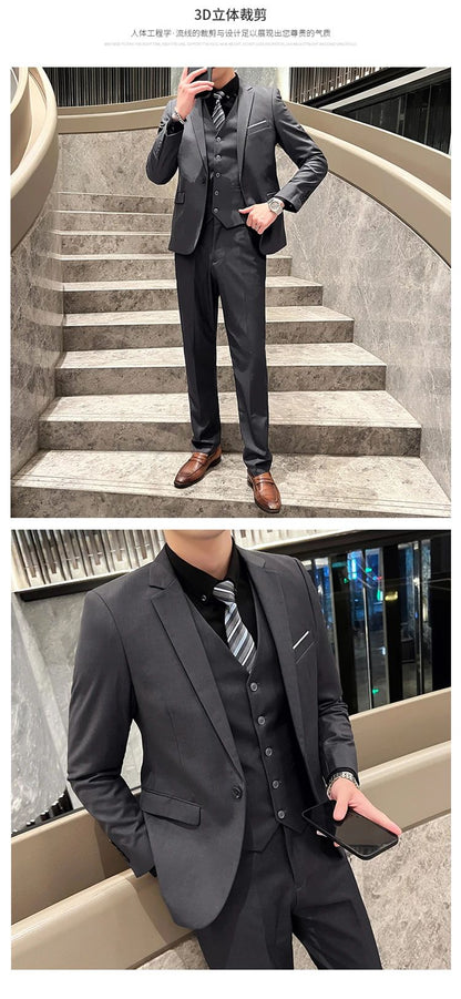 Suit Outdoor Breathable (Blazer+ Vest + Pants) Men's Fashion Business Korean Wedding Casual Business Wear Elegant Man Suit 6XL