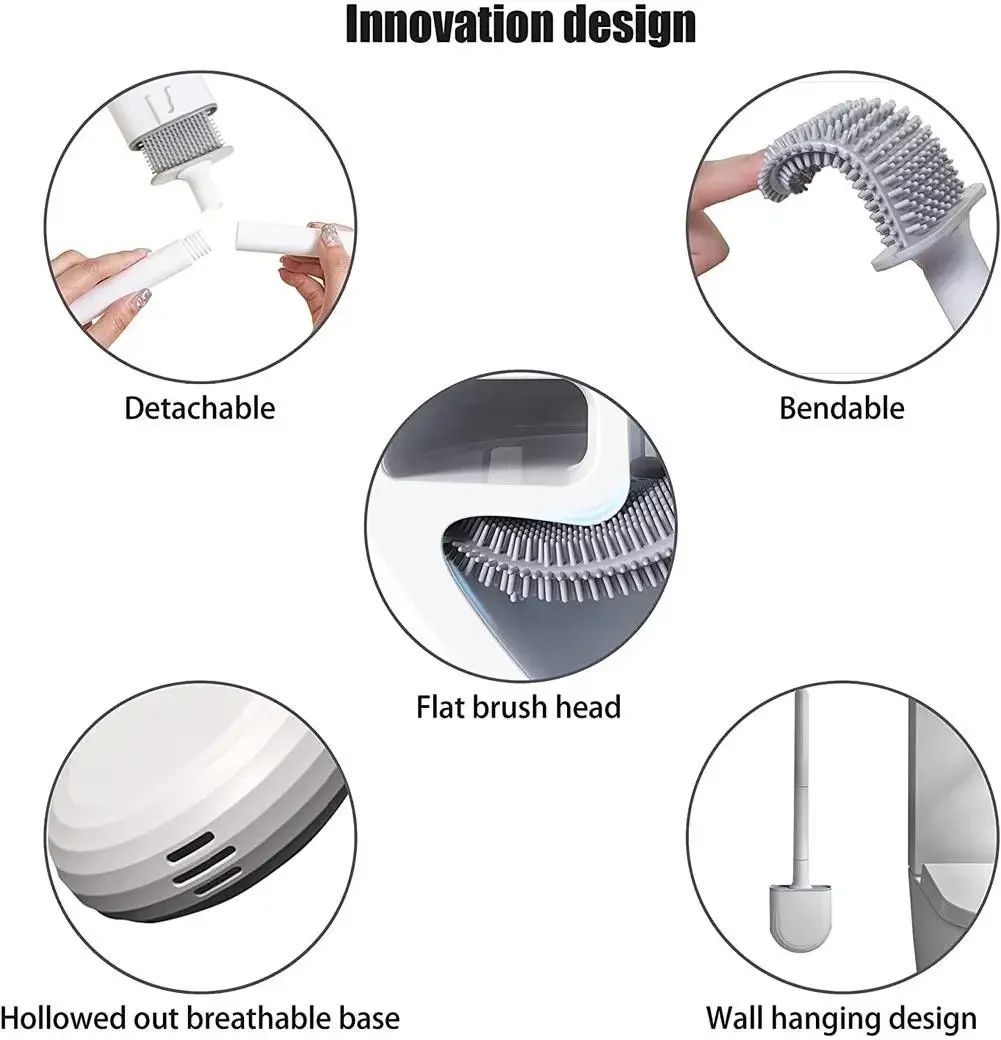 Wall-Mounted Silicone Toilet Brush Set-Easy-Install, Long-Handle,No Dead Corners,Efficient Cleaning,Portable Design with Holder