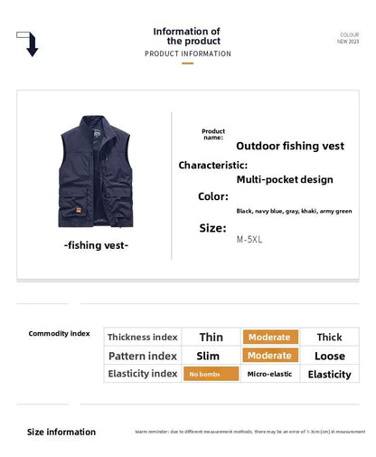 Colete Masculino de Pesca Casual Acolchoado Confortável para o Outono e Primavera, Cor Sólida, Sem Mangas, Para Homens, Corta-Vento