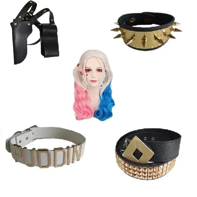 2025Halloween Suicide Cosplay  Squad Quinn Monster  Bracelet Belt necklace Gloves Accessories Full Set Wig Harley