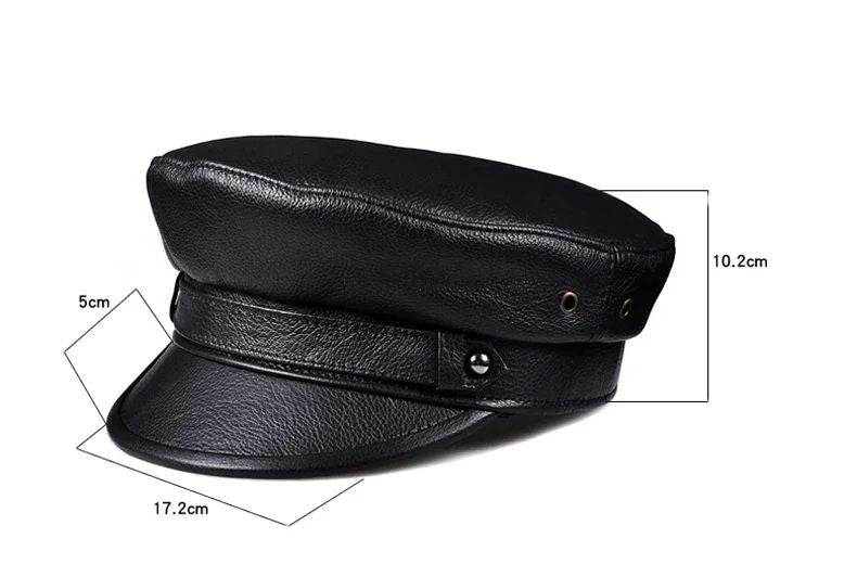 Chapéus Masculinos/Femininos de Inverno em Couro Genuíno Azul-Marinho Unissex Europeu/Americano Streetwear Bonés Pretos Ajustados com Cinto Outdoor Gorro