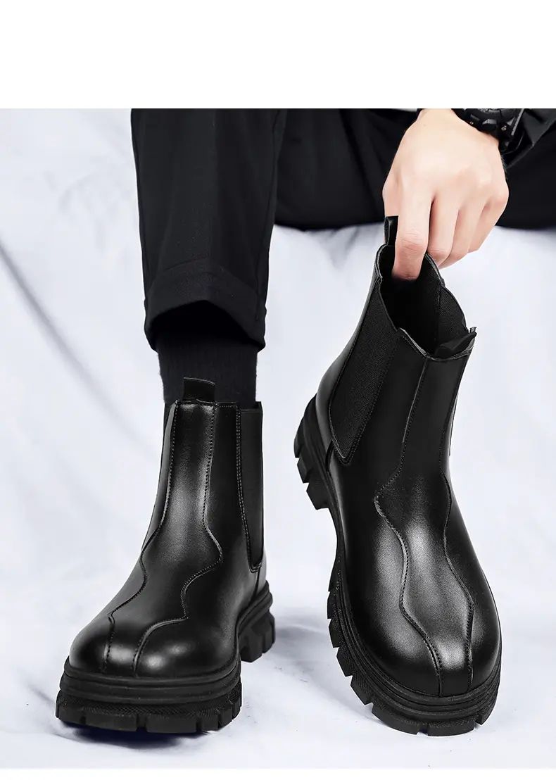 botas chelsea masculinas de luxo cano alto, sapatos de couro originais pretos da moda, bota plataforma de cowboy, bota chunky com cano longo elegante