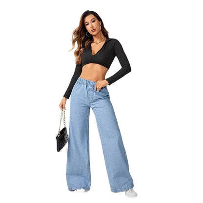 Fashionable Loose Women's Jeans High Waist Straight Leg Long Legged Wide Pants Autumn New Arrival Trendy Lazy Style