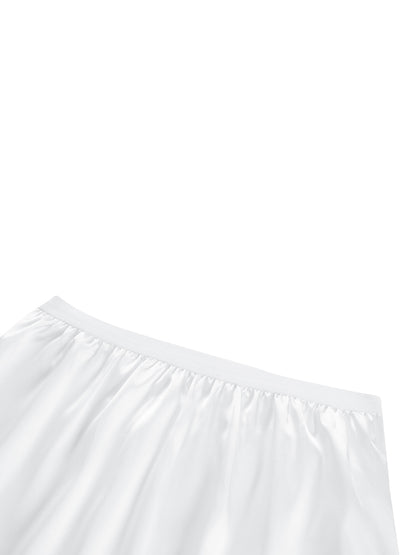 Elastic Waist Inner Lining Midi Skirt Women Solid Color Satin Half Slip Underskirt Long Underskirt for Ladies White/Black/Yellow