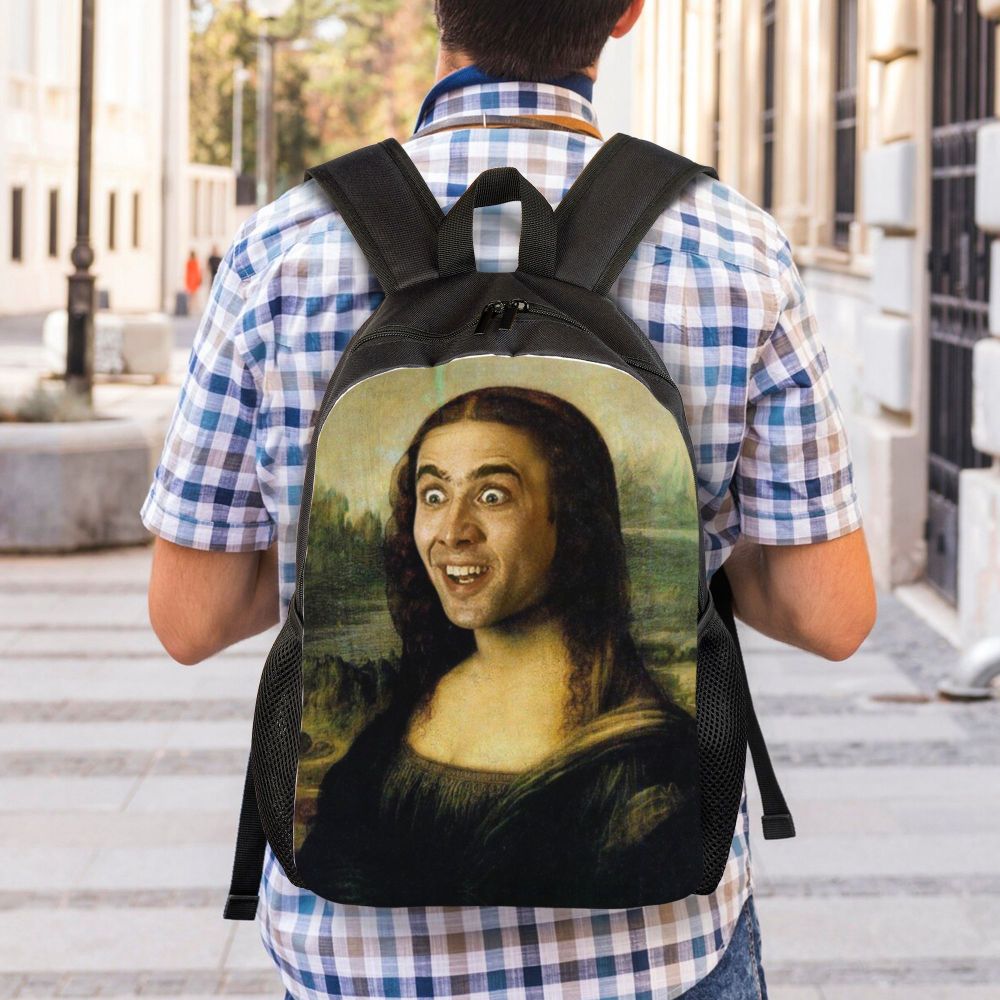 Custom Nicolas Cage Meme Laptop Backpack Women Men Basic Bookbag for College School Student Funny Bags