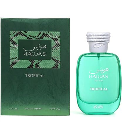 100ML RASASI Hawas Tropical EDP Spray Long Lasting Arabian Perfume For Men Top Notes: Fig Leaf, Coconut Water and Ginger