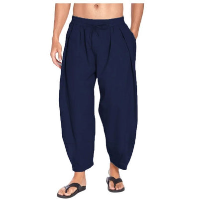 Cotton and Linen Harem Pants Men Streetwear loose Joggers Men Trousers Casual Solid Color Lightweight and Breathable Pants