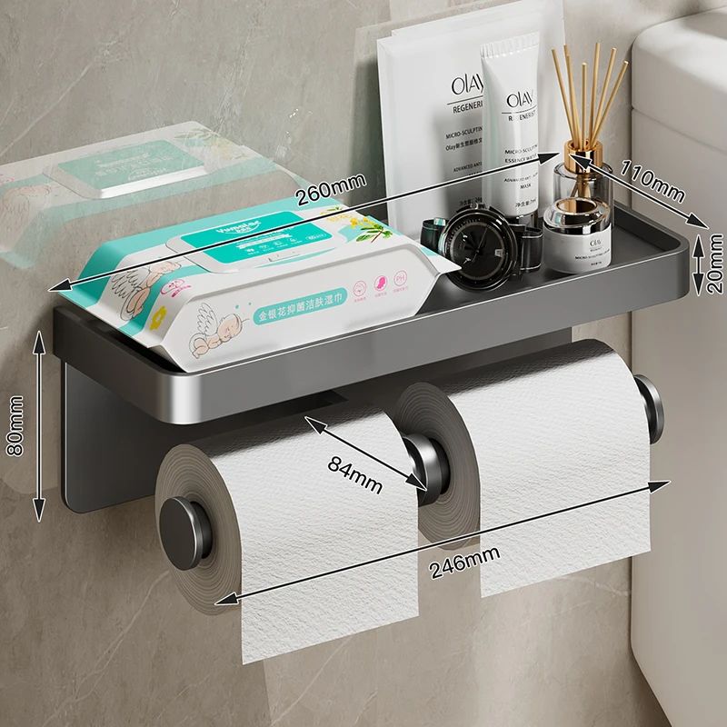 Black Gold Toilet Paper Holder Bathroom Wall Mount Multifunction WC Paper Phone Holder Shelf Towel Roll Shelf Accessories