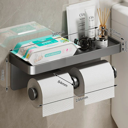 Black Gold Toilet Paper Holder Bathroom Wall Mount Multifunction WC Paper Phone Holder Shelf Towel Roll Shelf Accessories